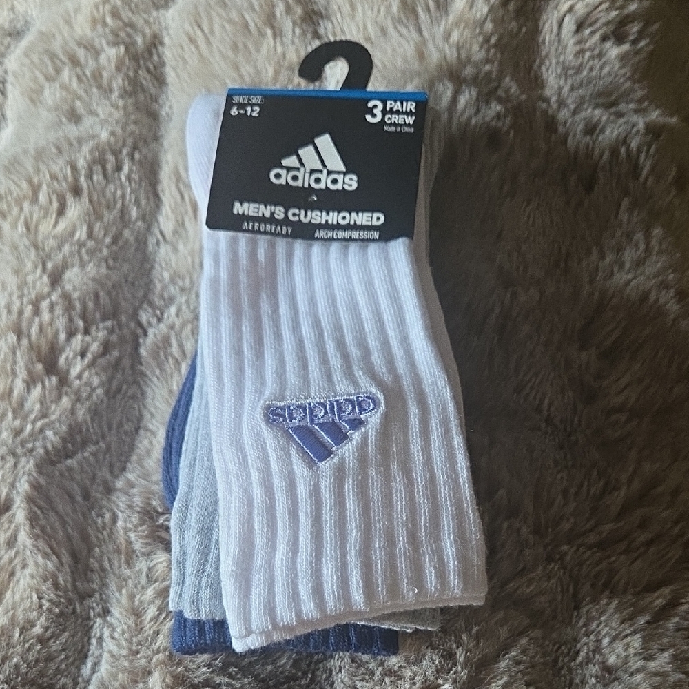 Adidas Men's Cushioned Crew Socks - White, Gray, Blue